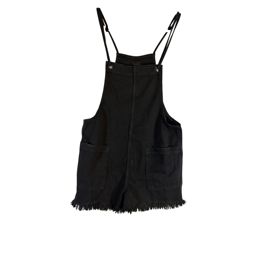 Aerie Black Denim Shortall Romper Raw Hem Adjustable Straps Medium NEW